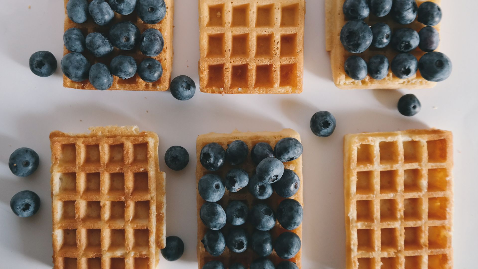 Six Baked Waffles and Blueberries